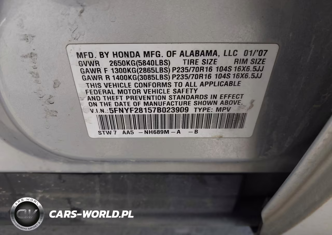 2007 Honda Pilot Lx VIN:5FNYF28157B023909 - 9