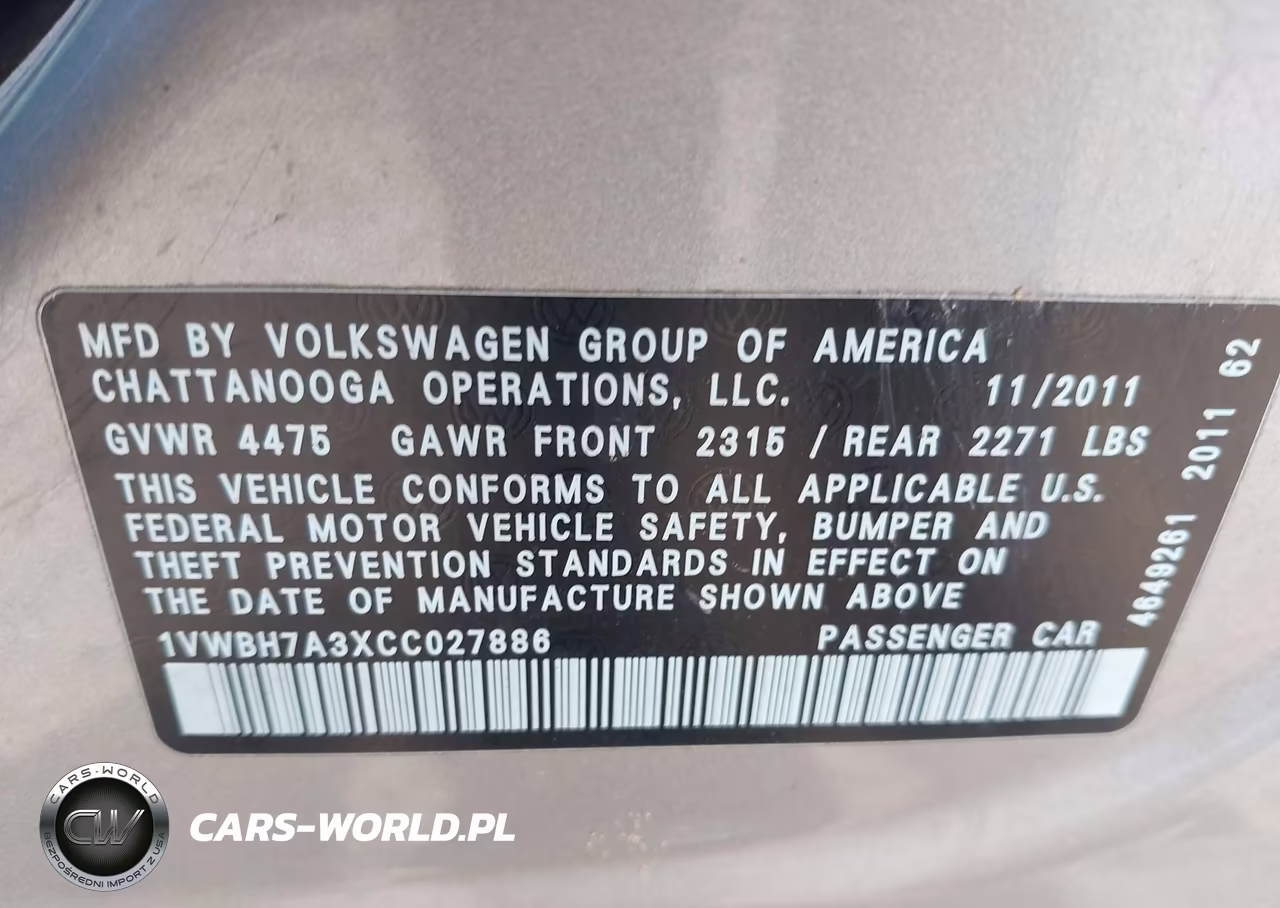 2012 Volkswagen Passat 2.5L Se VIN:1VWBH7A3XCC027886 - 9
