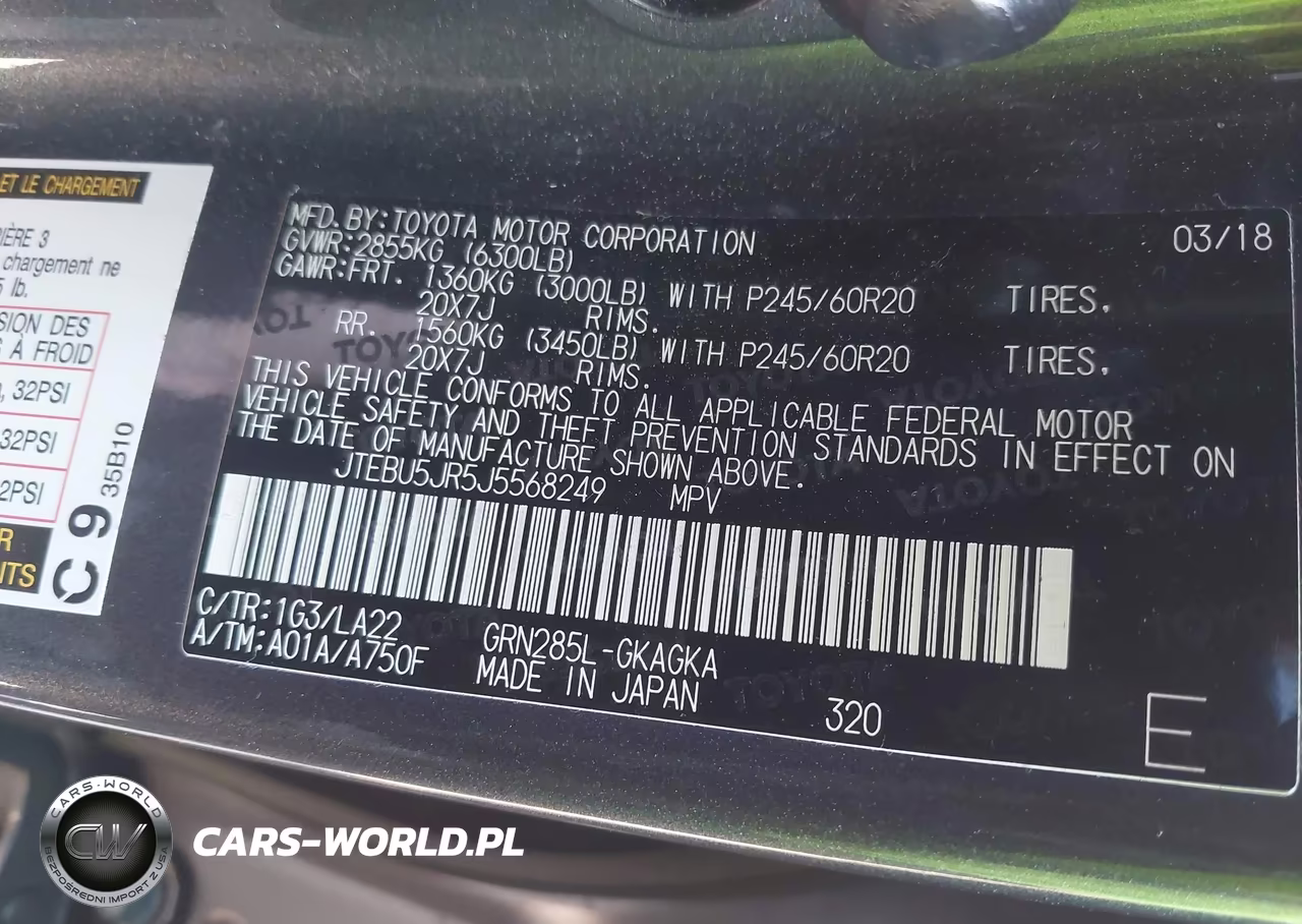 2018 Toyota 4Runner Limited VIN:JTEBU5JR5J5568249 - 9