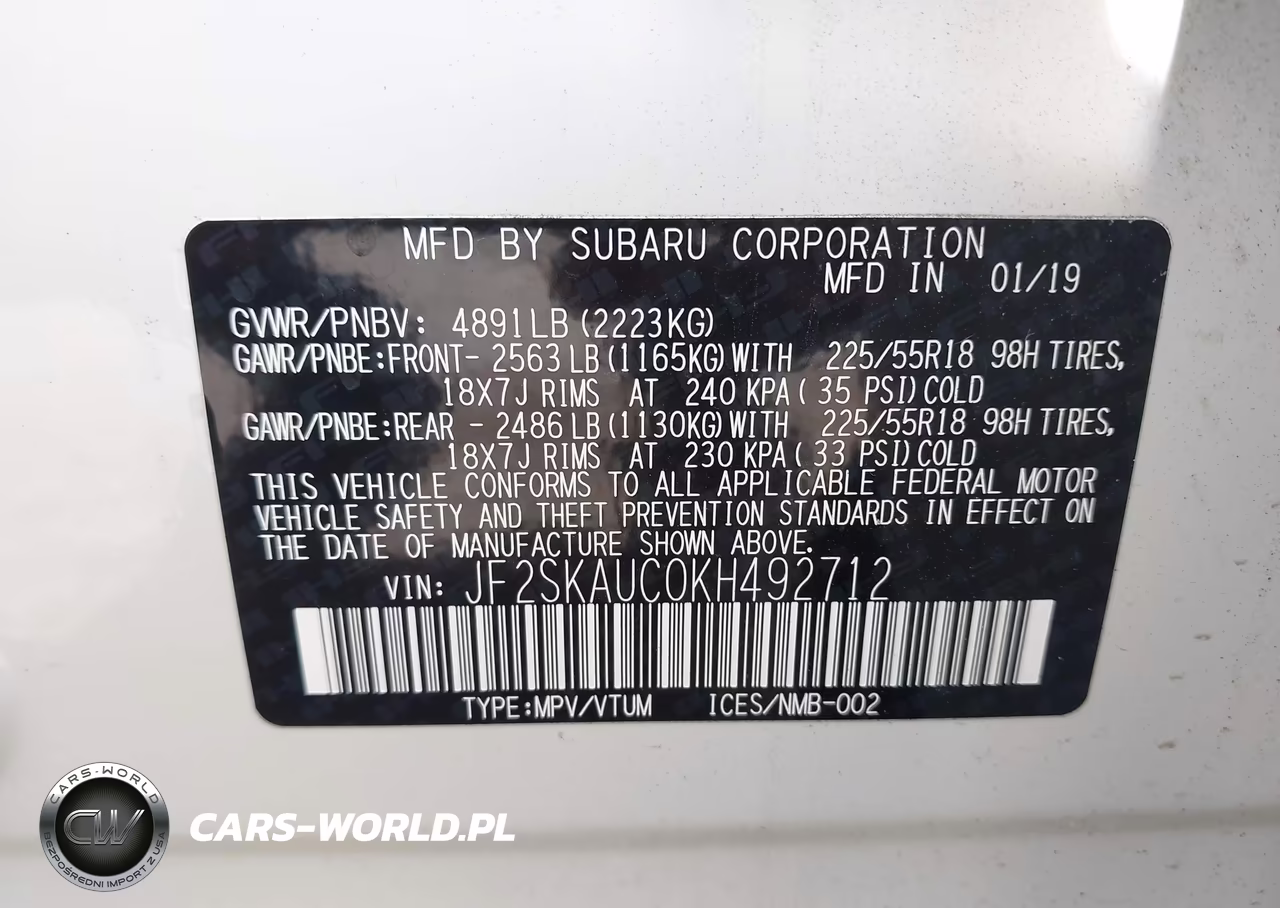 2019 Subaru Forester Limited VIN:JF2SKAUC0KH492712 - 9