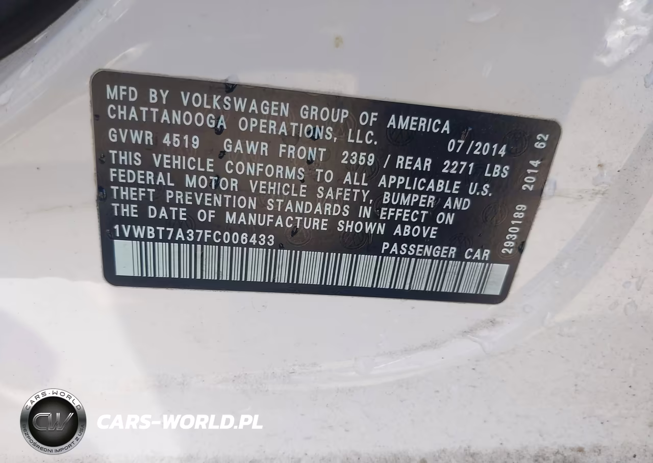2015 Volkswagen Passat 1.8T Se VIN:1VWBT7A37FC006433 - 9