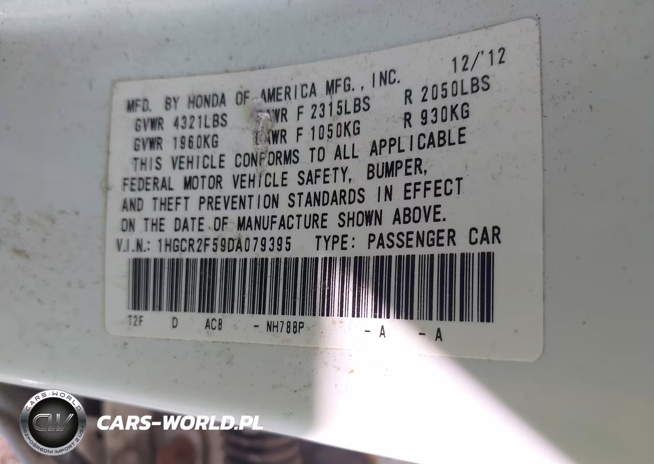 2013 Honda Accord Sport VIN:1HGCR2F59DA079395 - 9