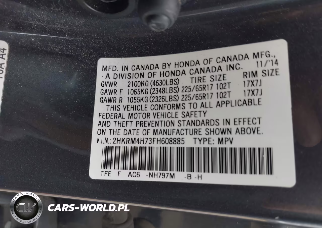 2015 Honda Cr-V Ex-L VIN:2HKRM4H73FH608885 - 9