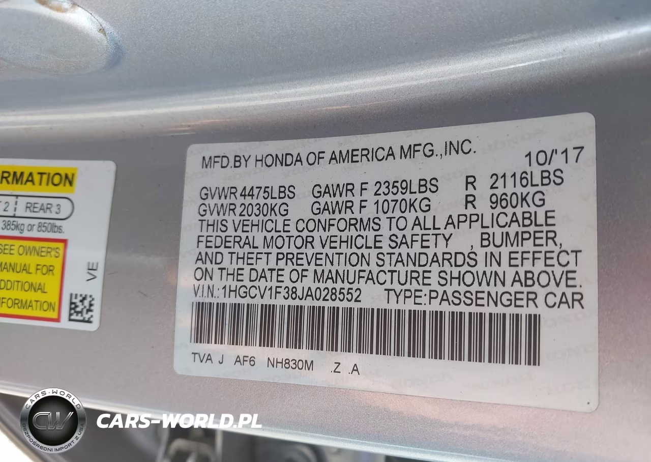 2018 Honda Accord Sport VIN:1HGCV1F38JA028552 - 9