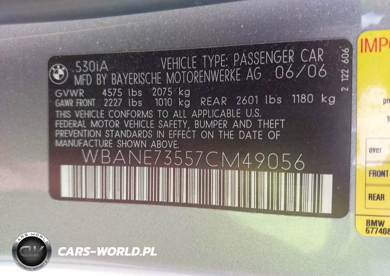 2007 BMW 530I VIN:WBANE73557CM49056 - 9