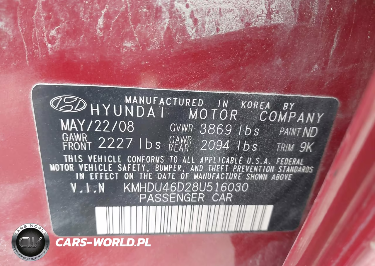 2008 Hyundai Elantra Gls-Se VIN:KMHDU46D28U516030 - 9