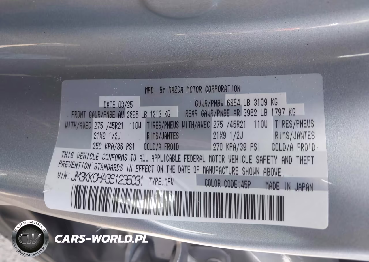 2025 Mazda Cx-90 Phev Premium Sport VIN:JM3KKCHA3S1235031 - 9