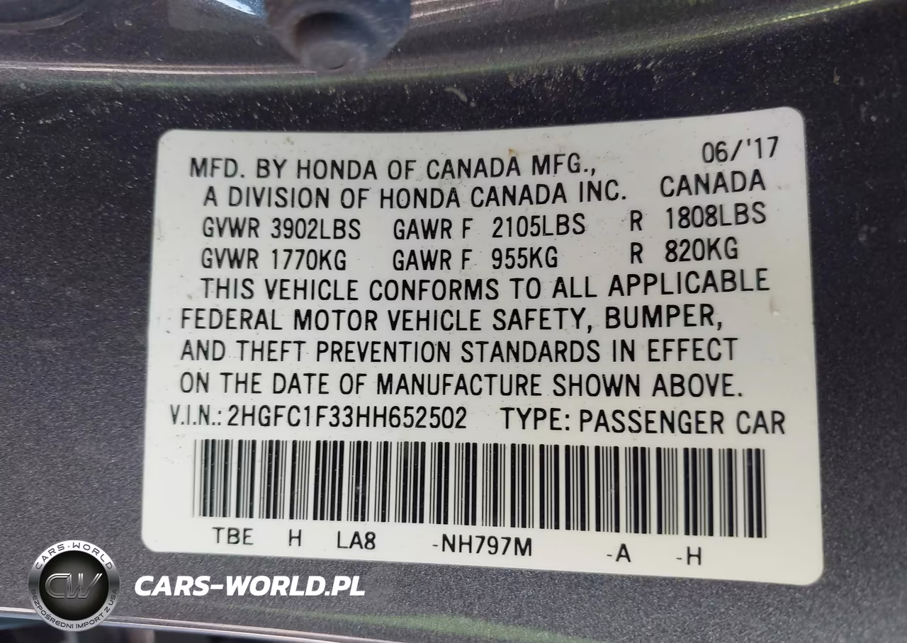 2017 Honda Civic Ex-T VIN:2HGFC1F33HH652502 - 9