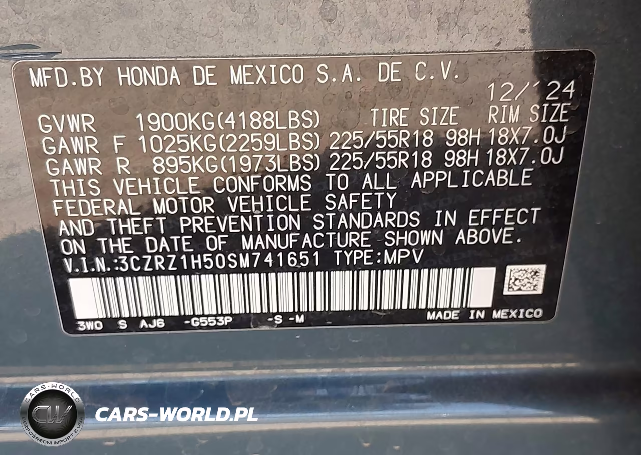 2025 Honda Hr-V 2Wd Sport VIN:3CZRZ1H50SM741651 - 9