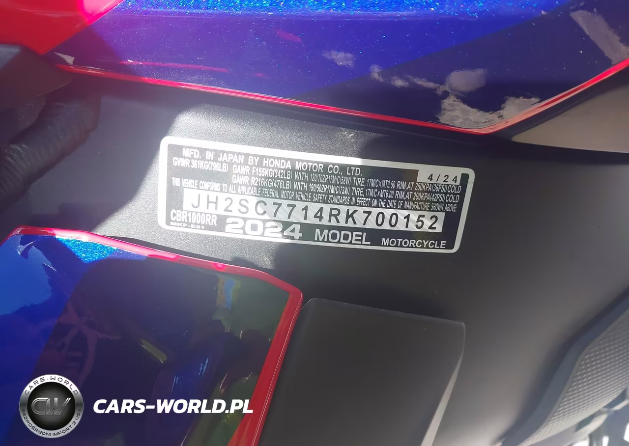 2024 Honda Cbr1000 Rr VIN:JH2SC7714RK700152 - 10