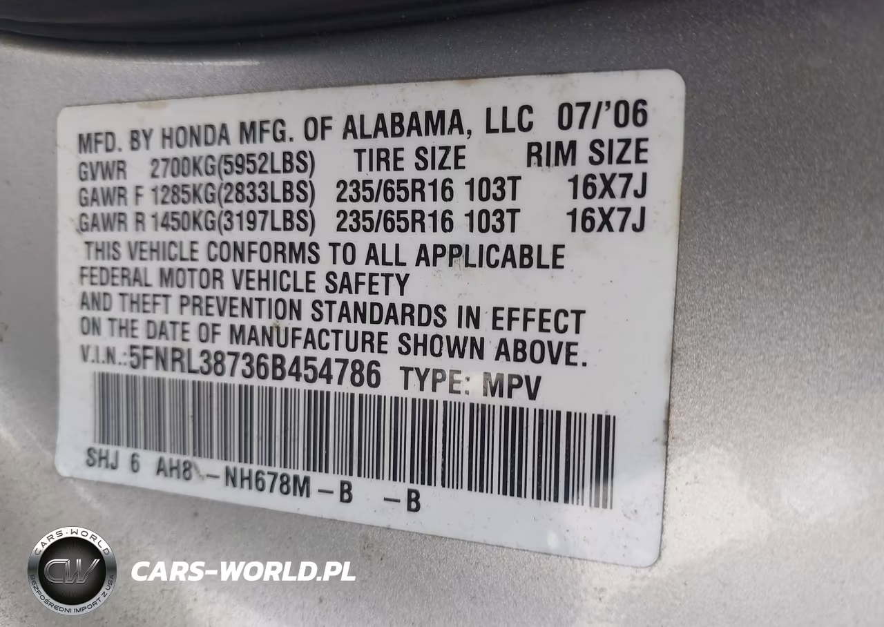 2006 Honda Odyssey Ex-L VIN:5FNRL38736B454786 - 9