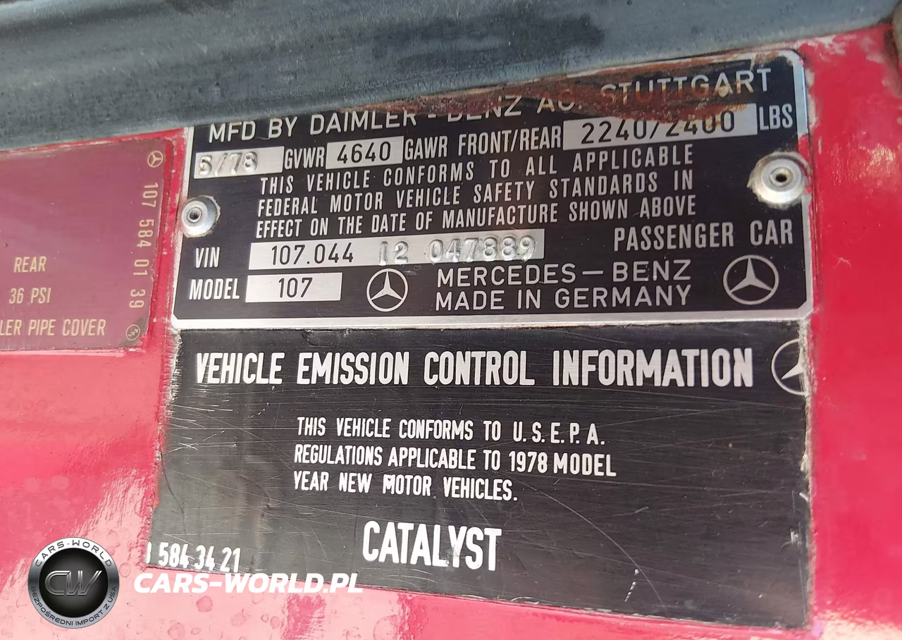 1978 Mercedes-Benz Sl 450 VIN:00010704412047889 - 9
