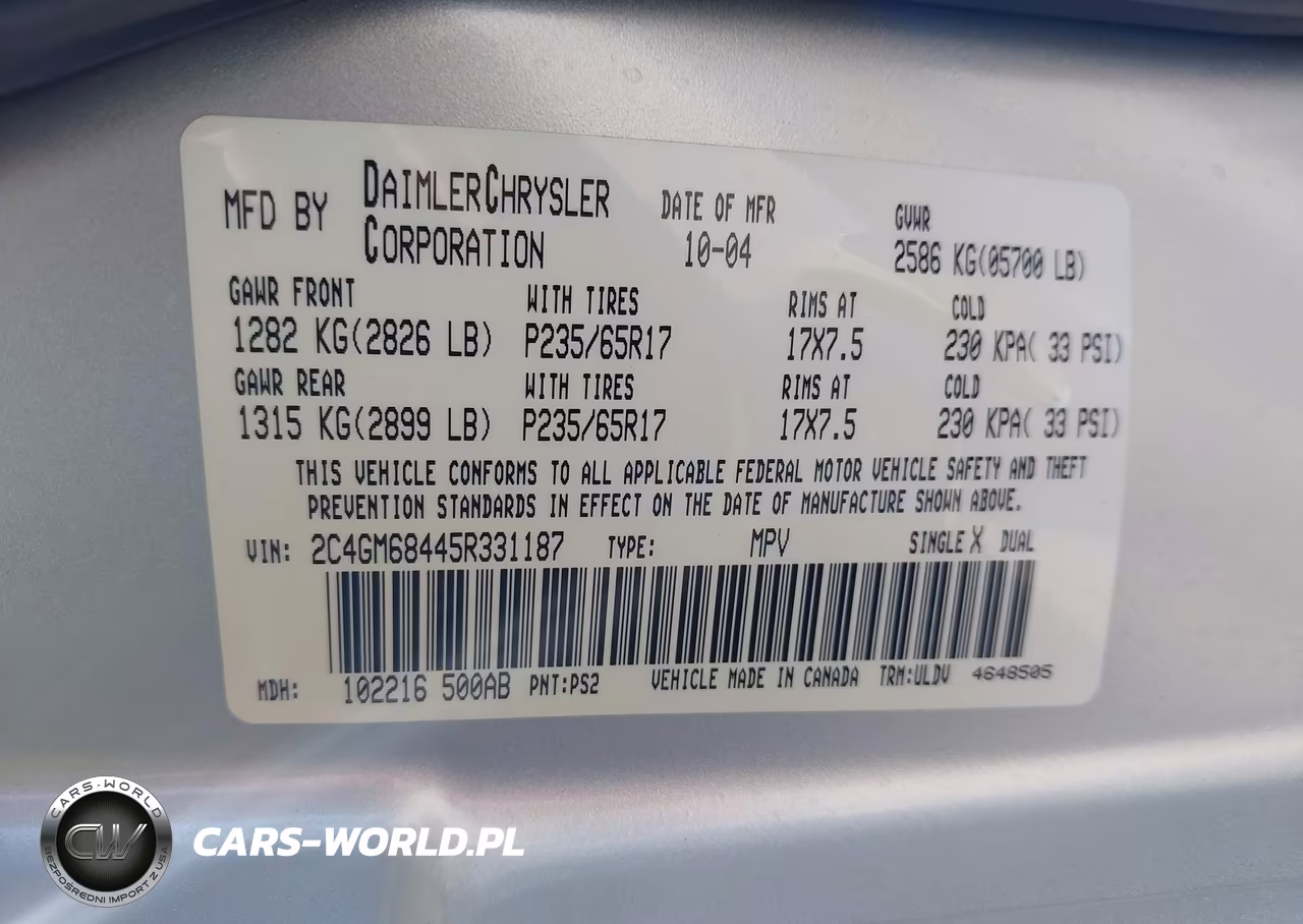 2005 Chrysler Pacifica Touring VIN:2C4GM68445R331187 - 9