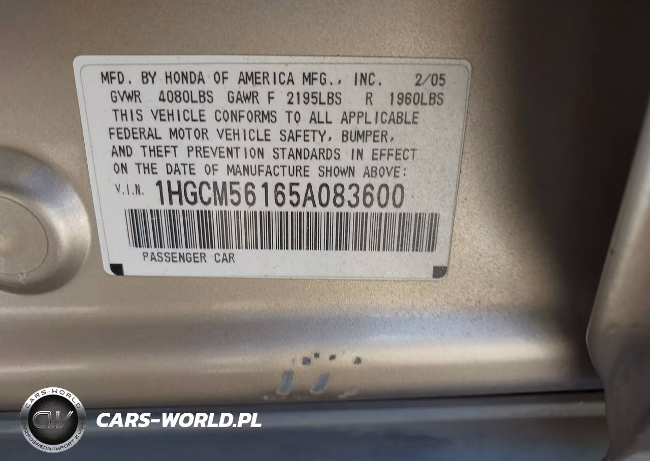 2005 Honda Accord 2.4 Dx VIN:1HGCM56165A083600 - 9