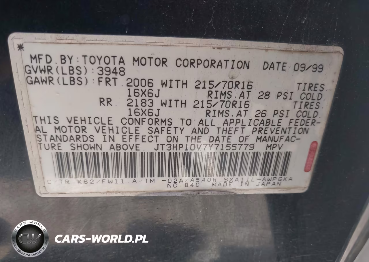 2000 Toyota Rav4 VIN:JT3HP10V7Y7155779 - 9