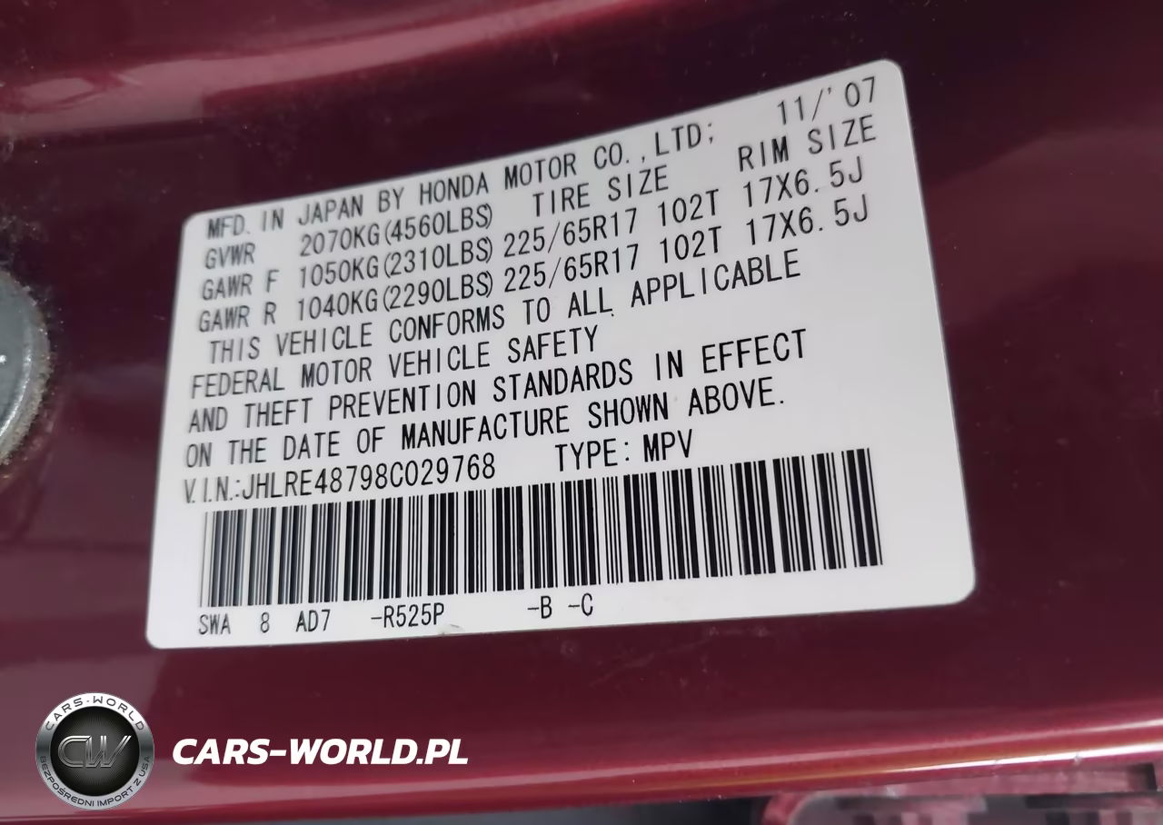 2008 Honda Cr-V Ex-L VIN:JHLRE48798C029768 - 9