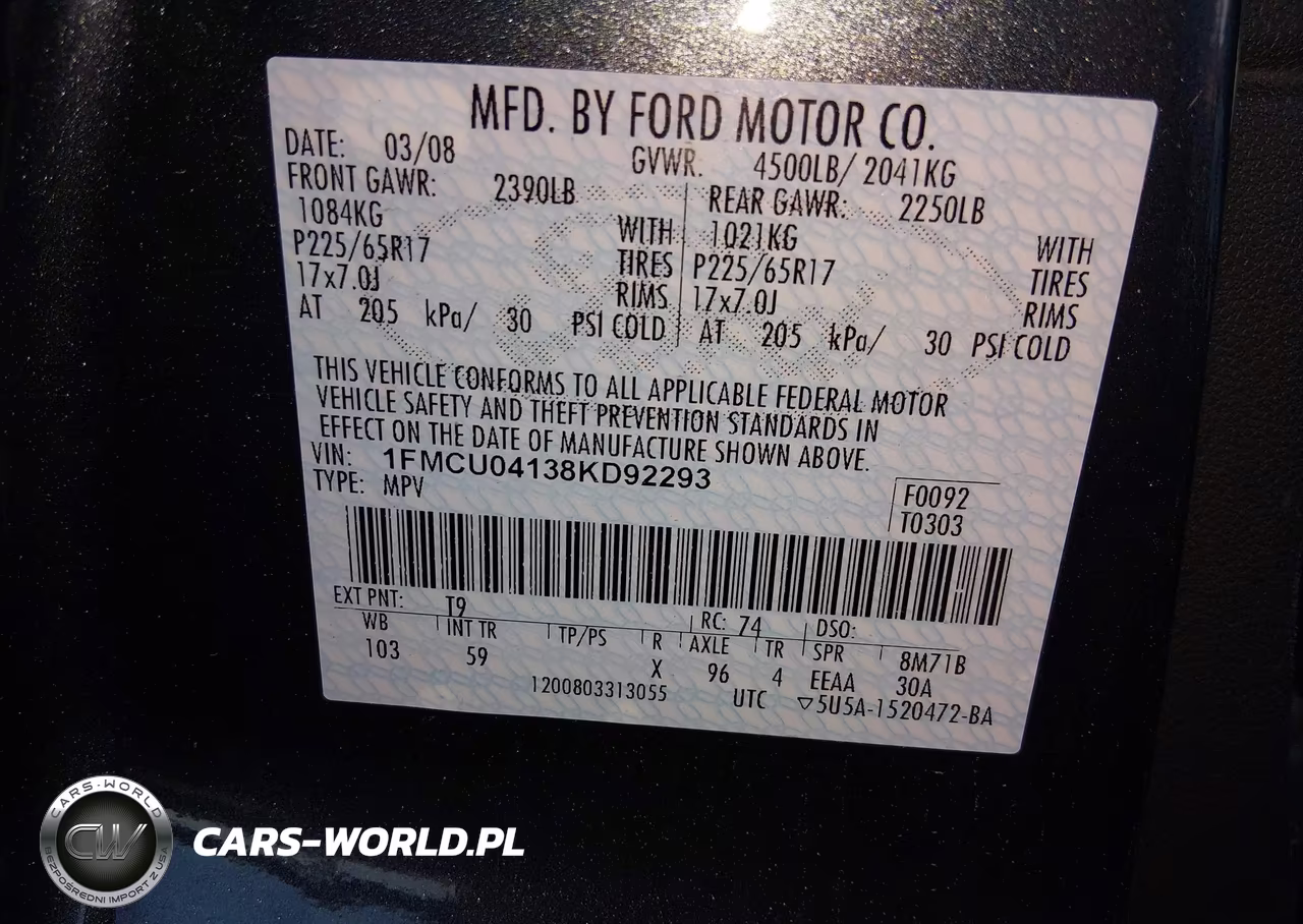 2008 Ford Escape Limited VIN:1FMCU04138KD92293 - 9