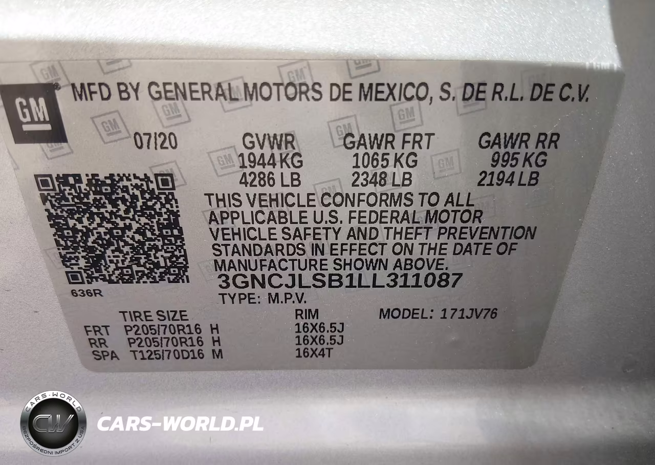 2020 Chevrolet Trax Fwd Lt VIN:3GNCJLSB1LL311087 - 9