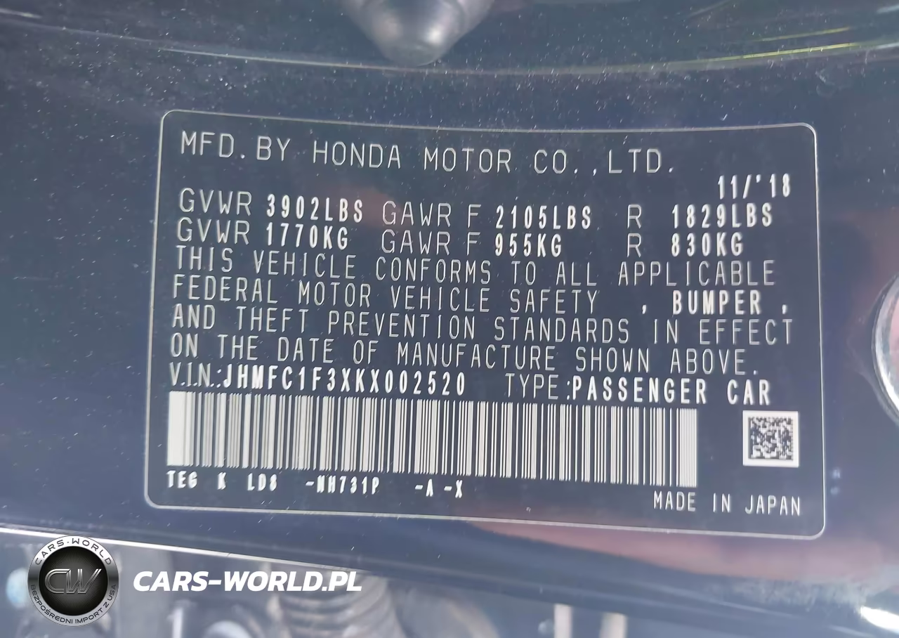 2019 Honda Civic Ex VIN:JHMFC1F3XKX002520 - 9