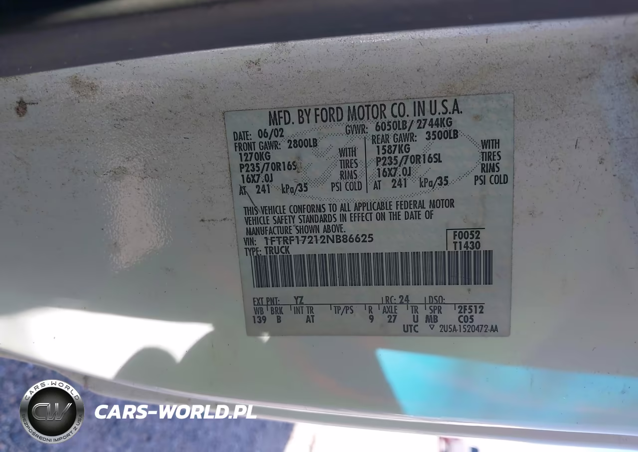 2002 Ford F-150 Xl-Xlt VIN:1FTRF17212NB86625 - 9