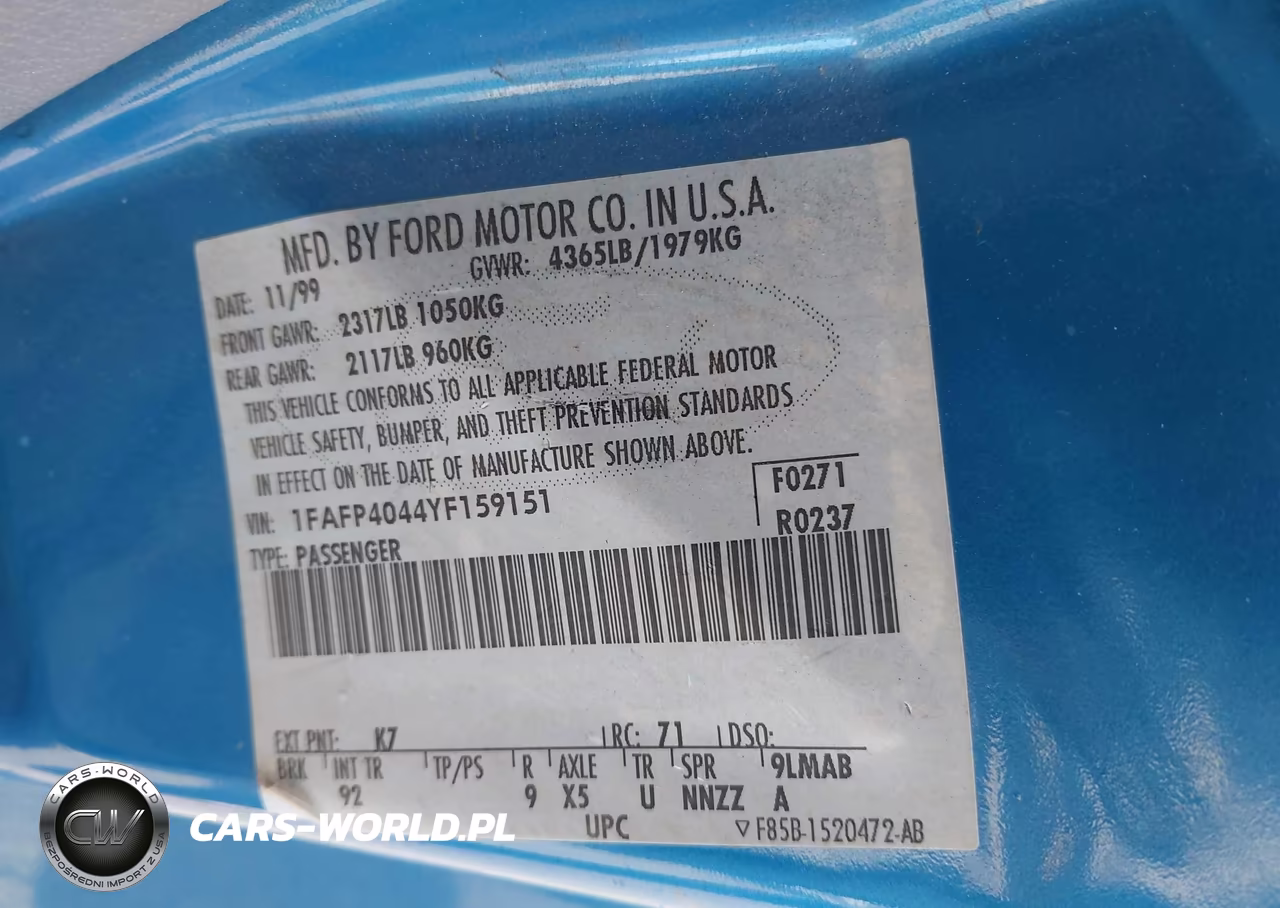 2000 Ford Mustang VIN:1FAFP4044YF159151 - 9