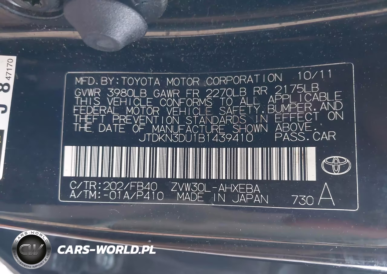 2011 Toyota Prius Two VIN:JTDKN3DU1B1439410 - 9
