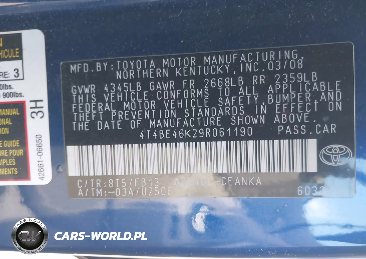 2009 Toyota Camry VIN:4T4BE46K29R061190 - 9