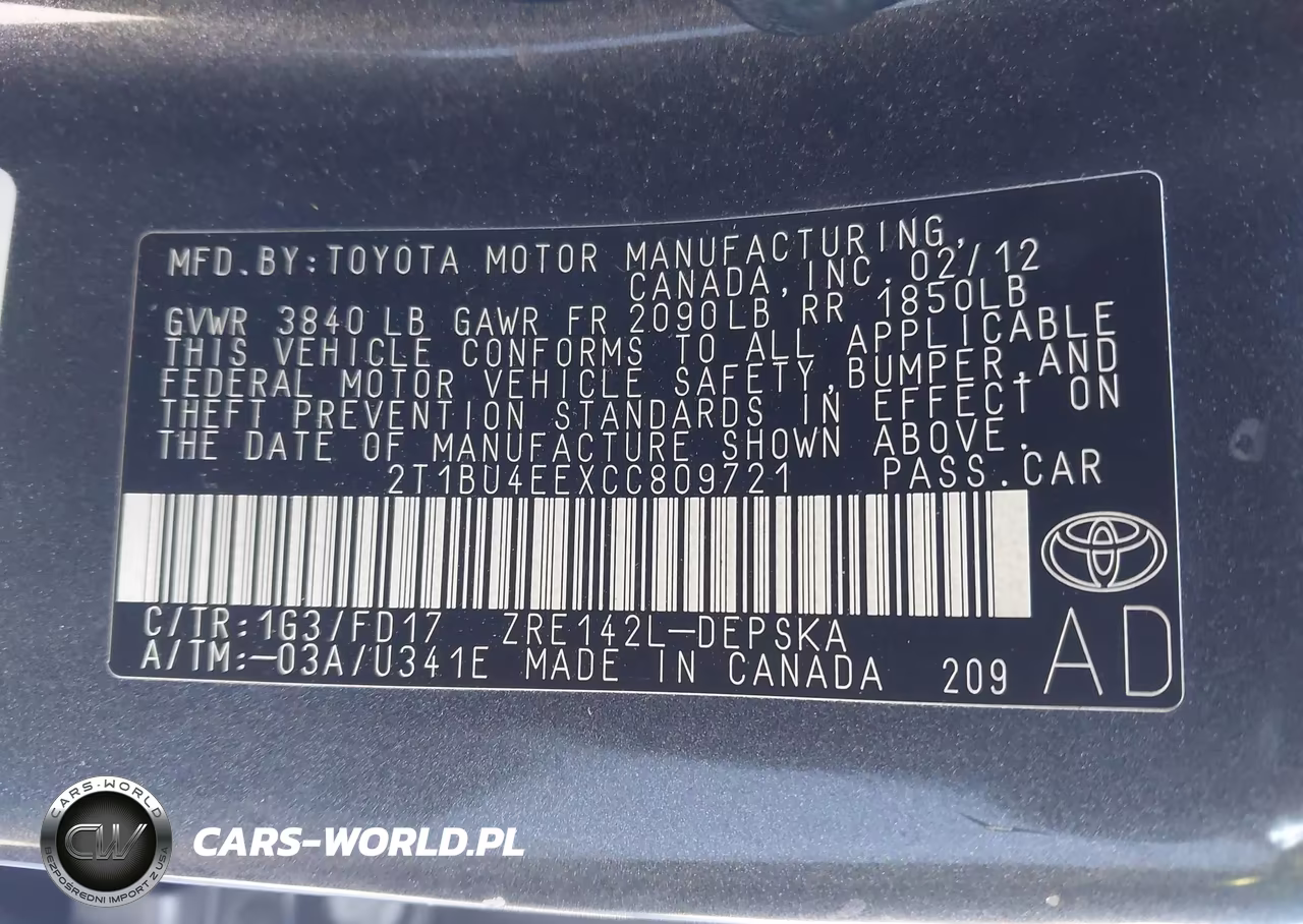 2012 Toyota Corolla S VIN:2T1BU4EEXCC809721 - 9