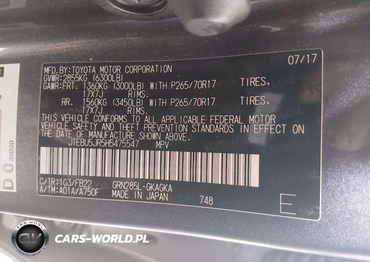 2017 Toyota 4Runner Sr5 VIN:JTEBU5JR5H5475547 - 9