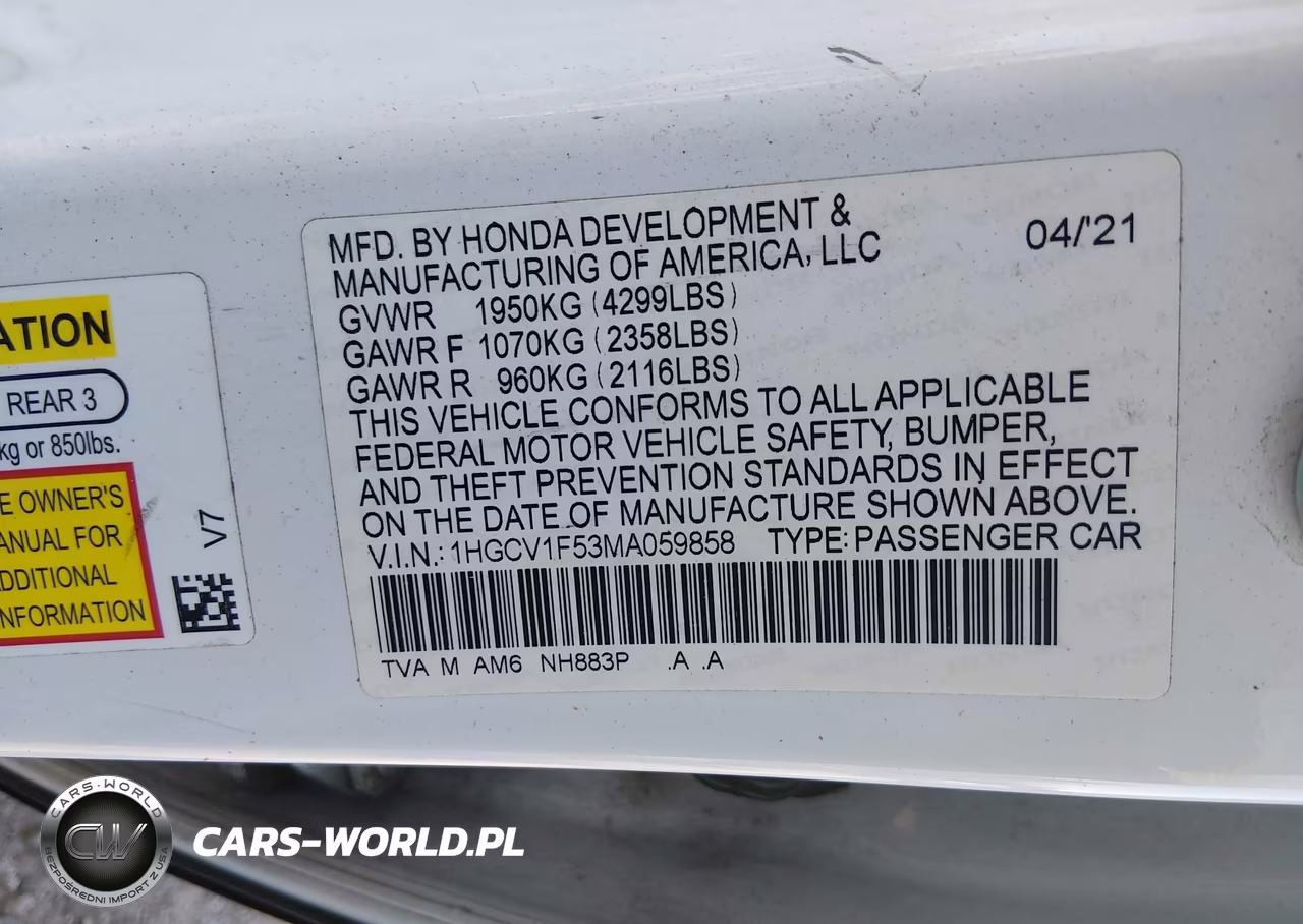 2021 Honda Accord Ex-L VIN:1HGCV1F53MA059858 - 9