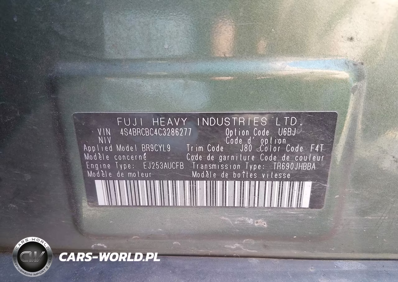2012 Subaru Outback 2.5I Premium VIN:4S4BRCBC4C3286277 - 9