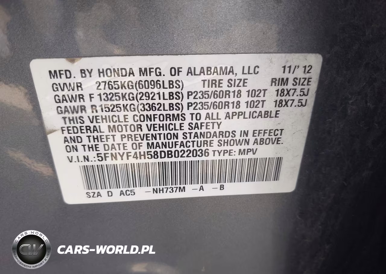 2013 Honda Pilot Ex-L VIN:5FNYF4H58DB022036 - 9