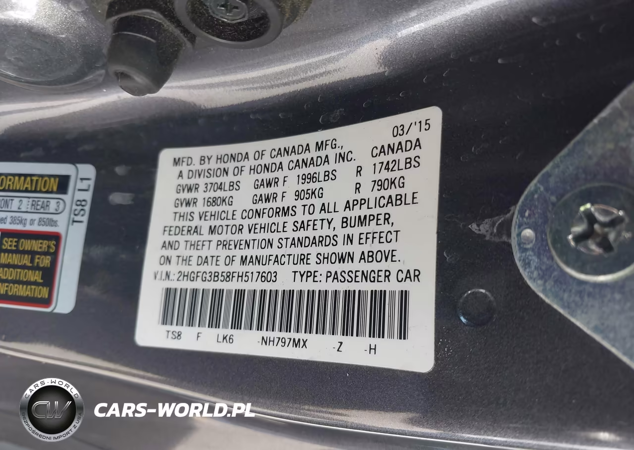 2015 Honda Civic Lx VIN:2HGFG3B58FH517603 - 9