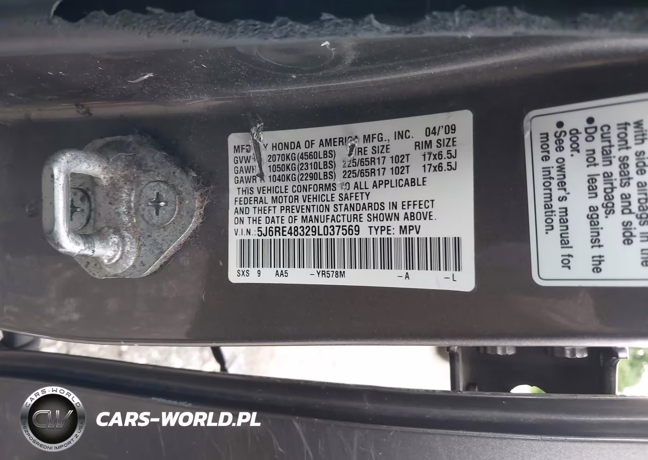 2009 Honda Cr-V Lx VIN:5J6RE48329L037569 - 9