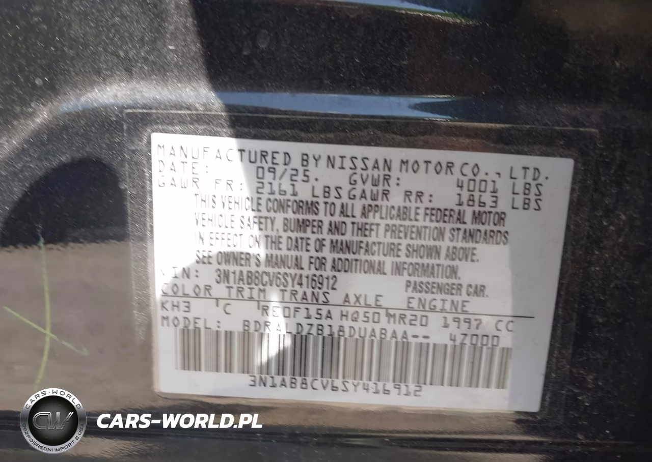2025 Nissan Sentra Sv VIN:3N1AB8CV6SY416912 - 9