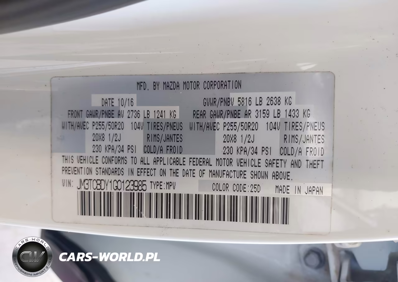 2016 Mazda Cx-9 Grand Touring VIN:JM3TCBDY1G0123985 - 9