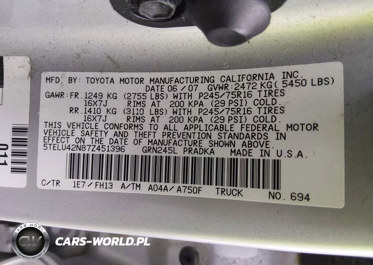 2007 Toyota Tacoma Base V6 VIN:5TELU42N87Z451396 - 9