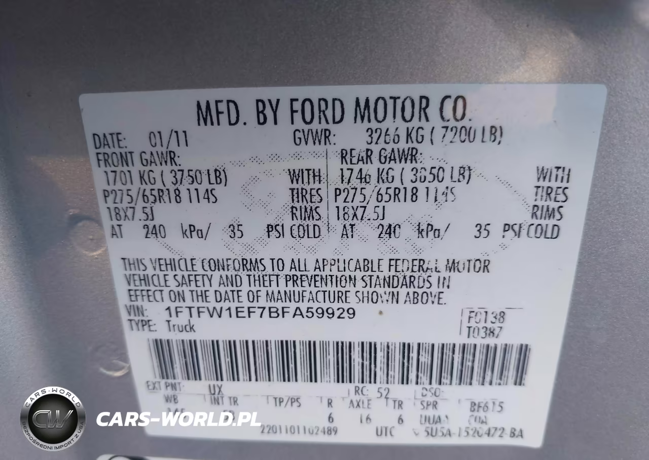 2011 Ford F-150 Fx4 VIN:1FTFW1EF7BFA59929 - 9