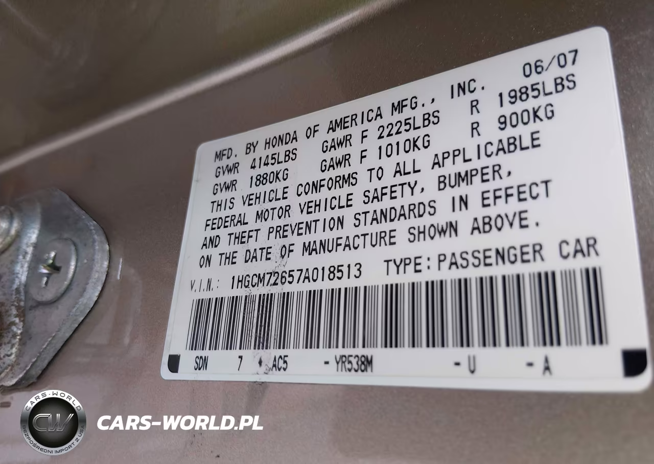2007 Honda Accord 2.4 Ex VIN:1HGCM72657A018513 - 8
