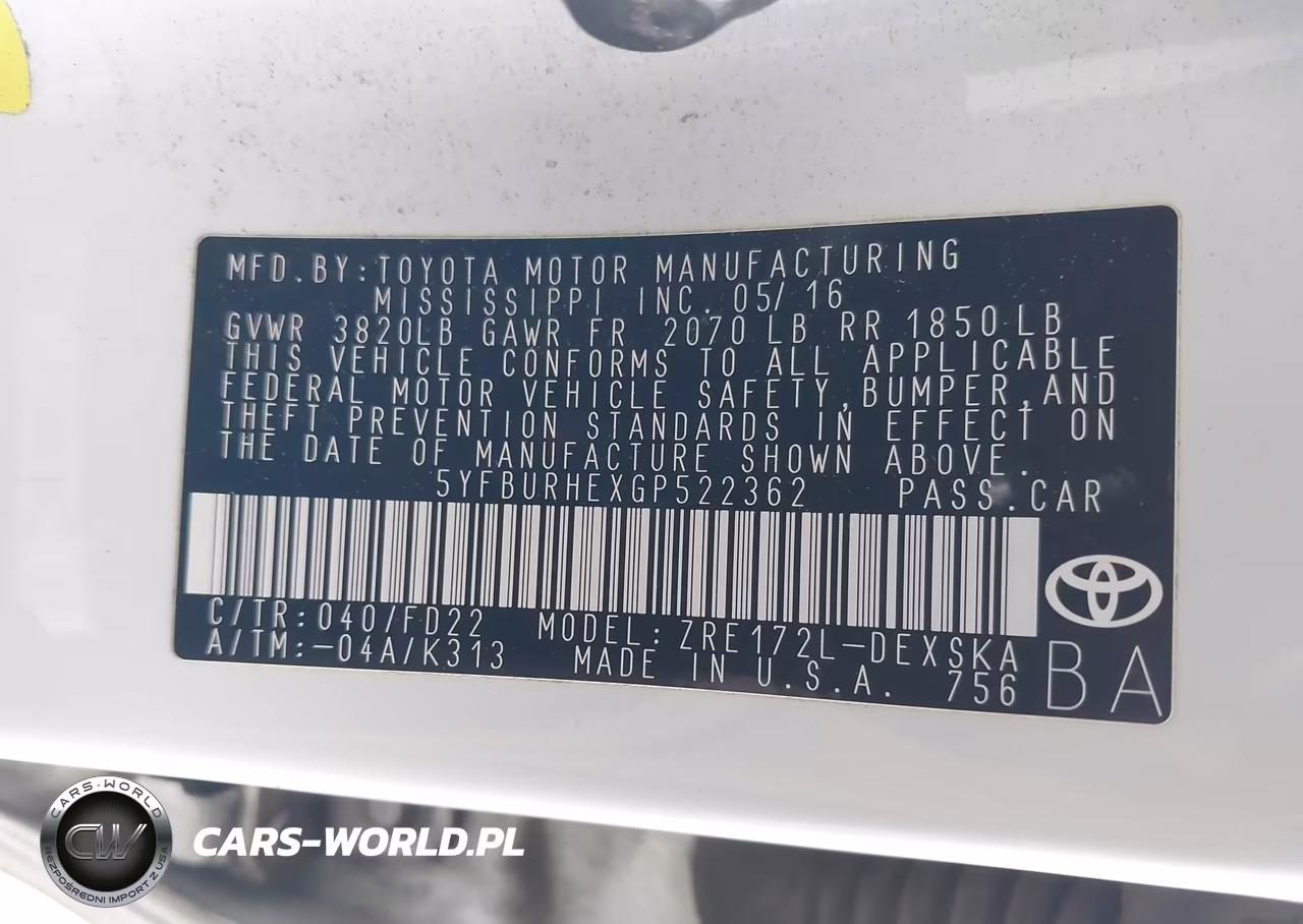 2016 Toyota Corolla S Plus VIN:5YFBURHEXGP522362 - 9