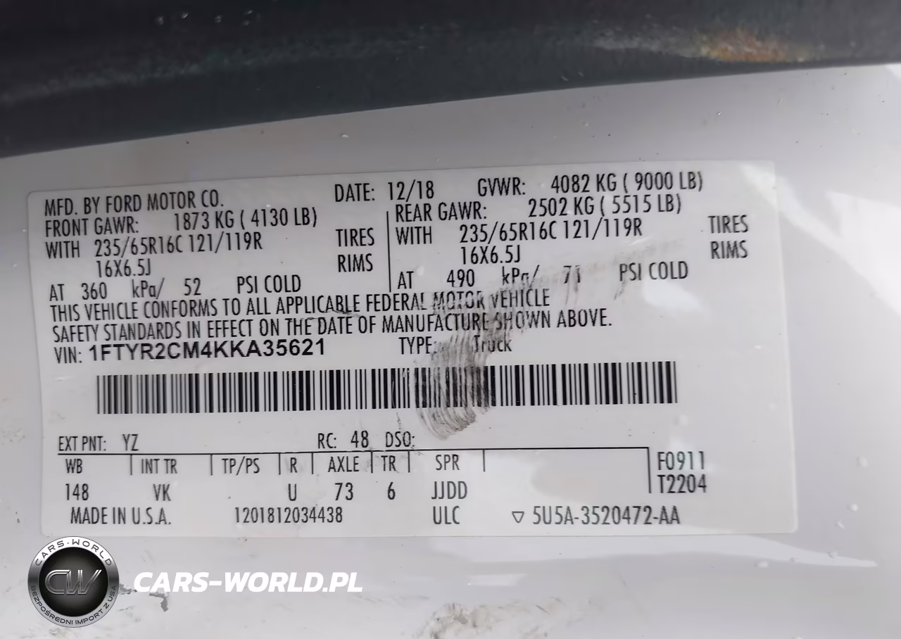 2019 Ford Transit-250 VIN:1FTYR2CM4KKA35621 - 9