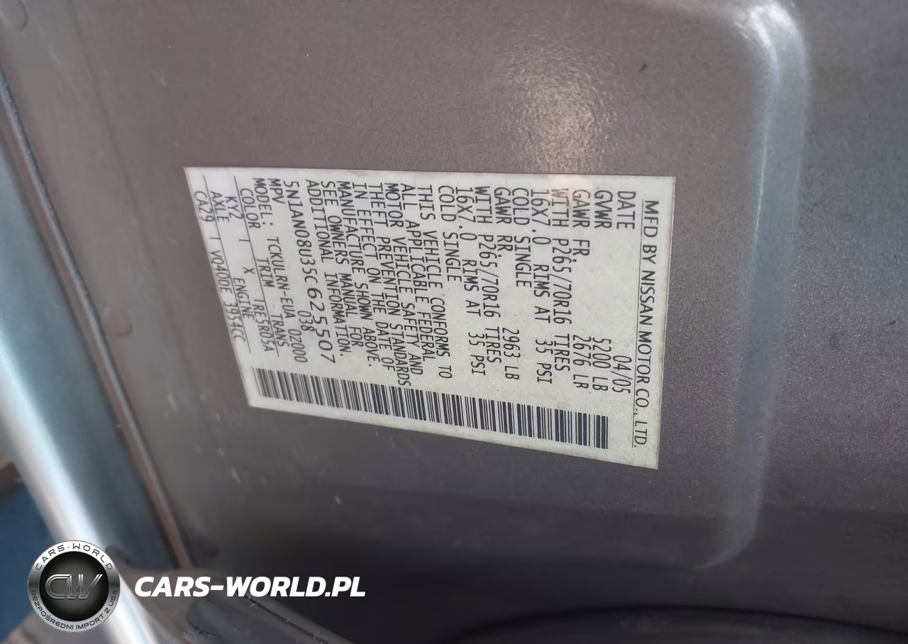 2005 Nissan Xterra S VIN:5N1AN08U35C625507 - 9