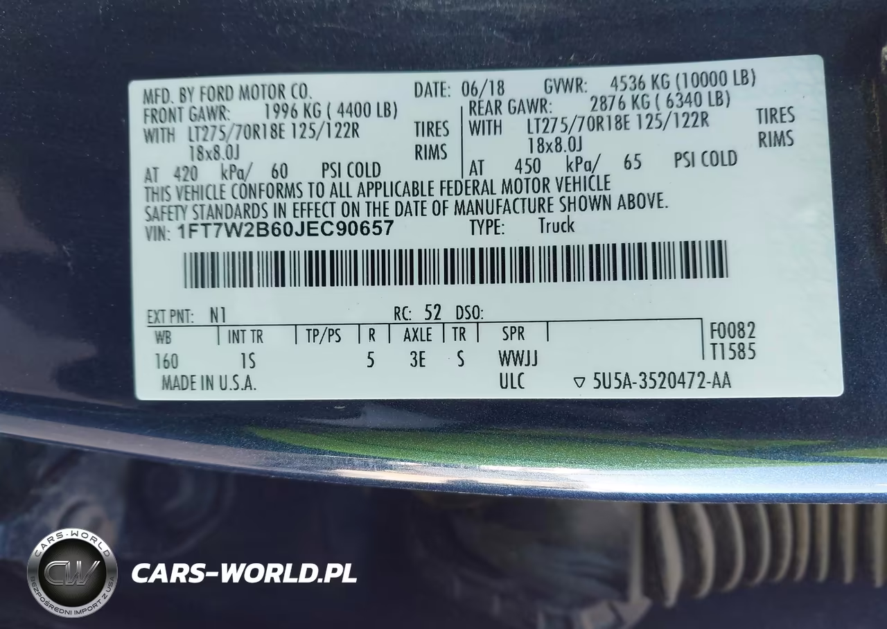 2018 Ford F-250 Xl VIN:1FT7W2B60JEC90657 - 9
