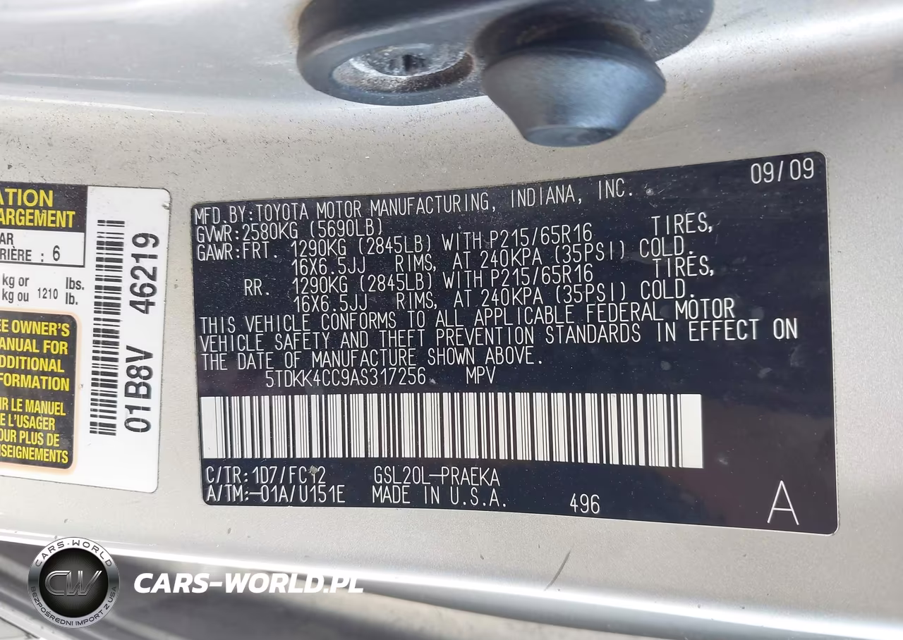 2010 Toyota Sienna Le VIN:5TDKK4CC9AS317256 - 9