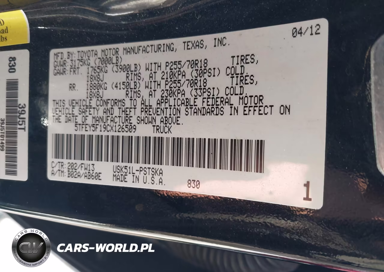 2012 Toyota Tundra Grade 5.7L V8 VIN:5TFEY5F19CX126509 - 9