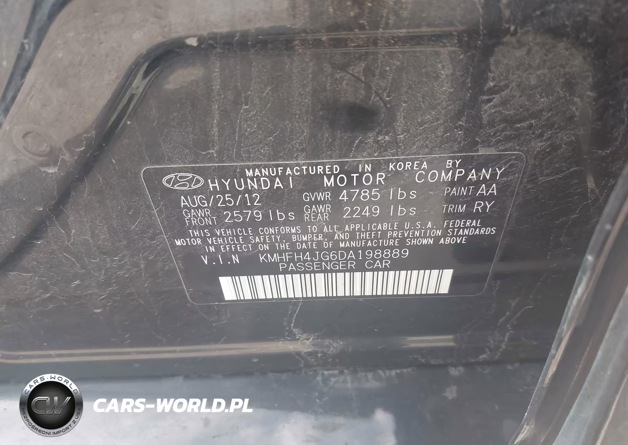 2013 Hyundai Azera VIN:KMHFH4JG6DA198889 - 9