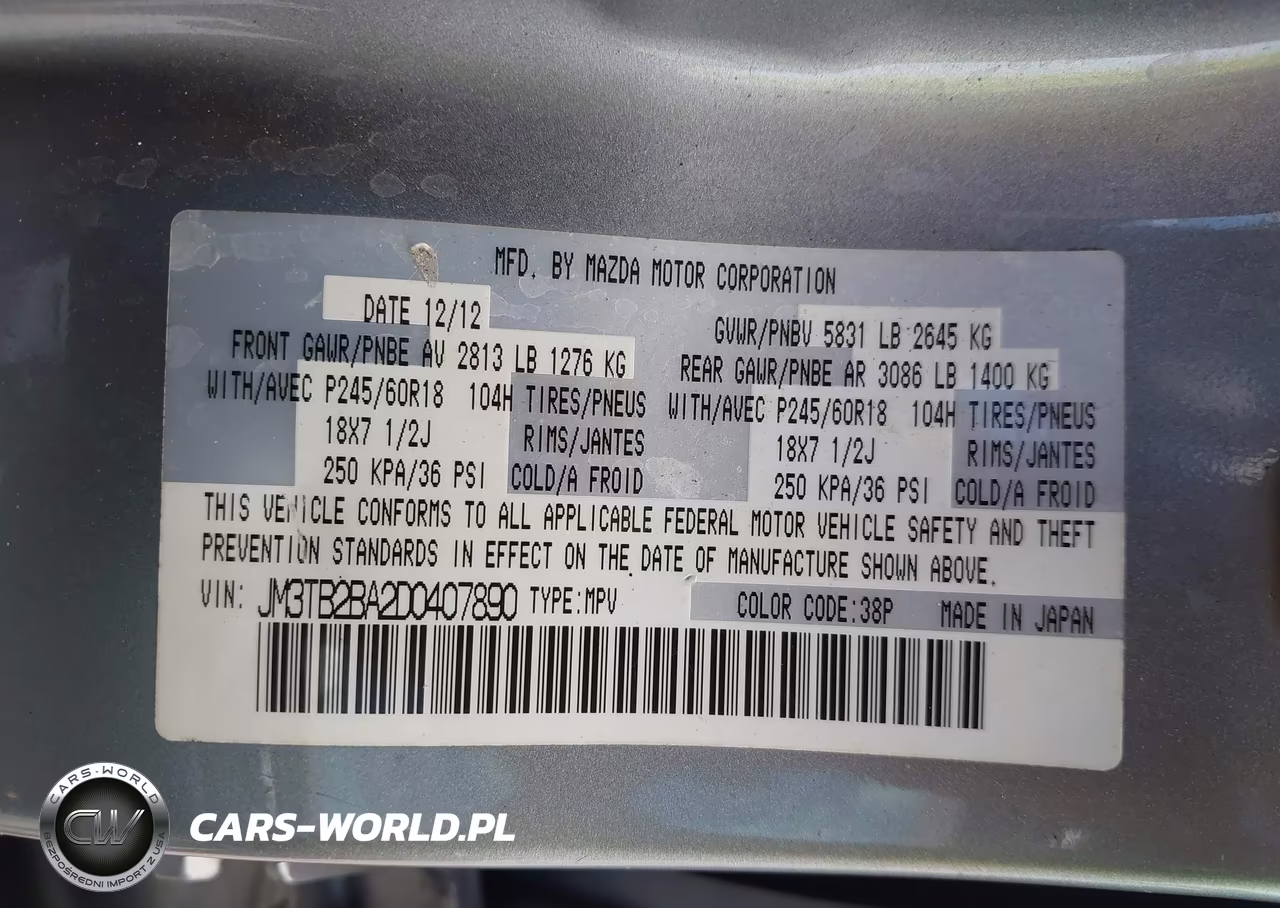 2013 Mazda Cx-9 Sport VIN:JM3TB2BA2D0407890 - 9