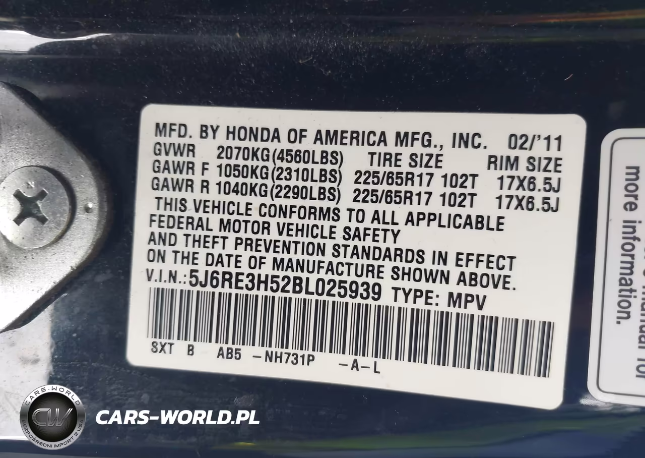 2011 Honda Cr-V Ex VIN:5J6RE3H52BL025939 - 9