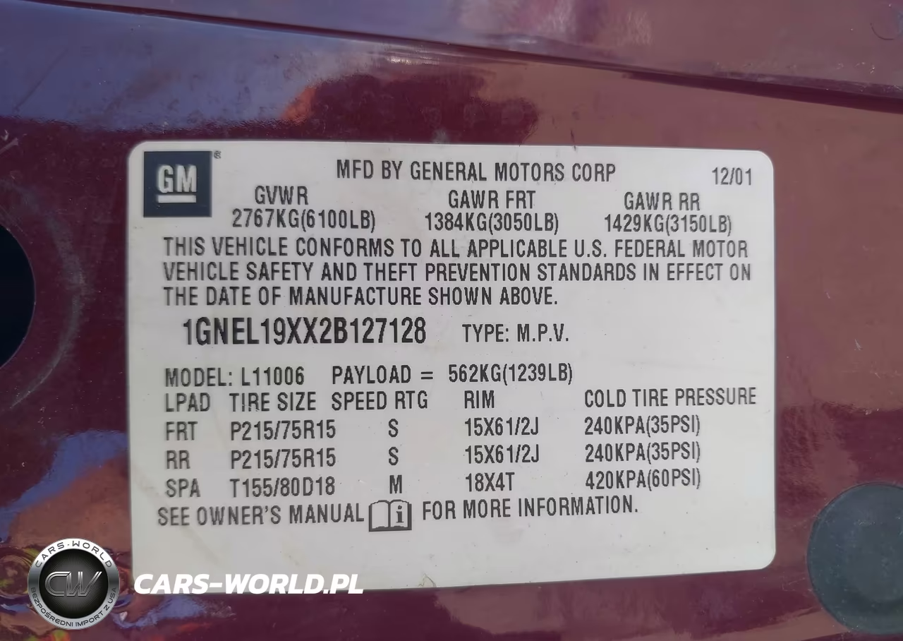 2002 Chevrolet Astro Ls VIN:1GNEL19XX2B127128 - 9