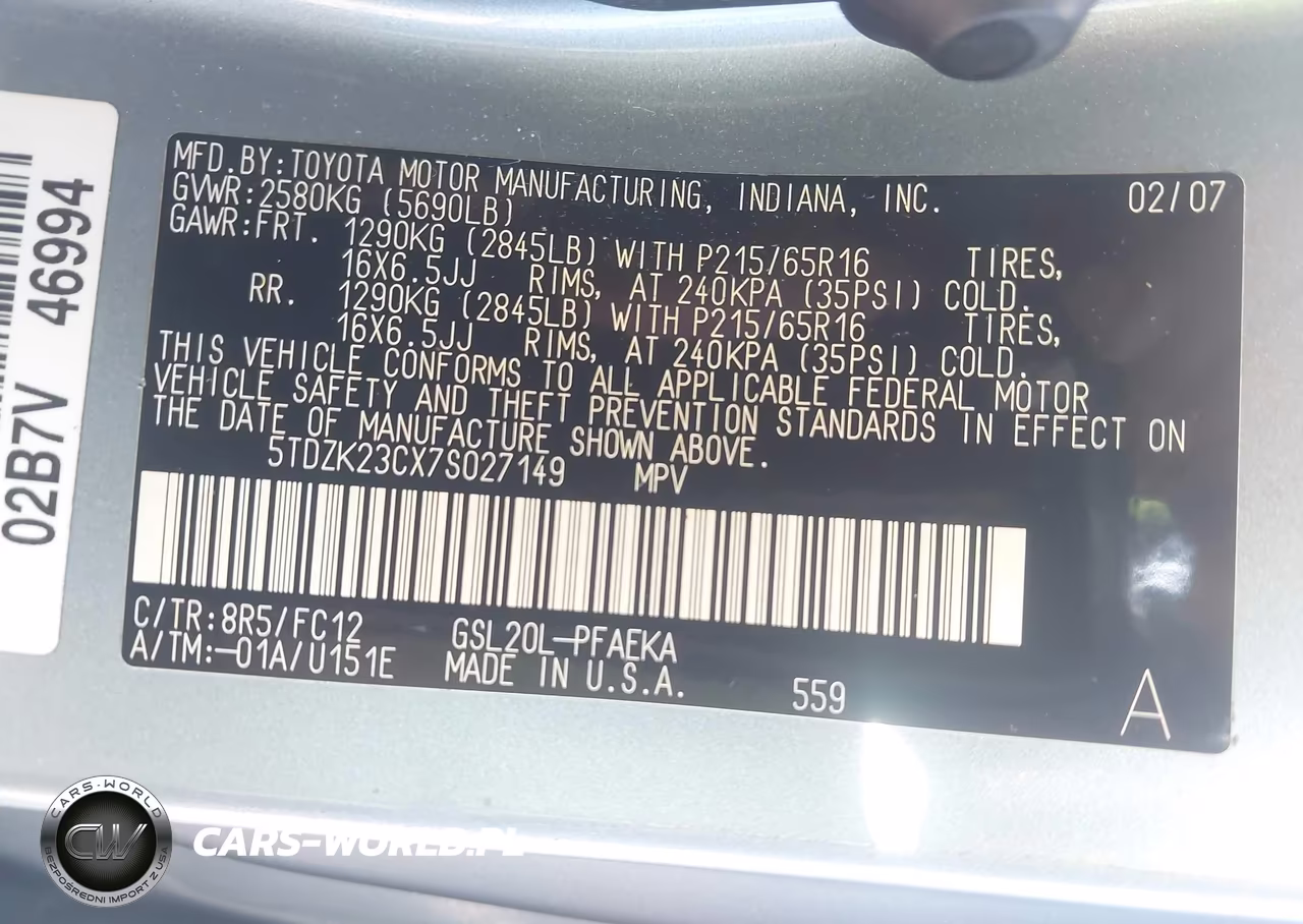 2007 Toyota Sienna Le VIN:5TDZK23CX7S027149 - 9